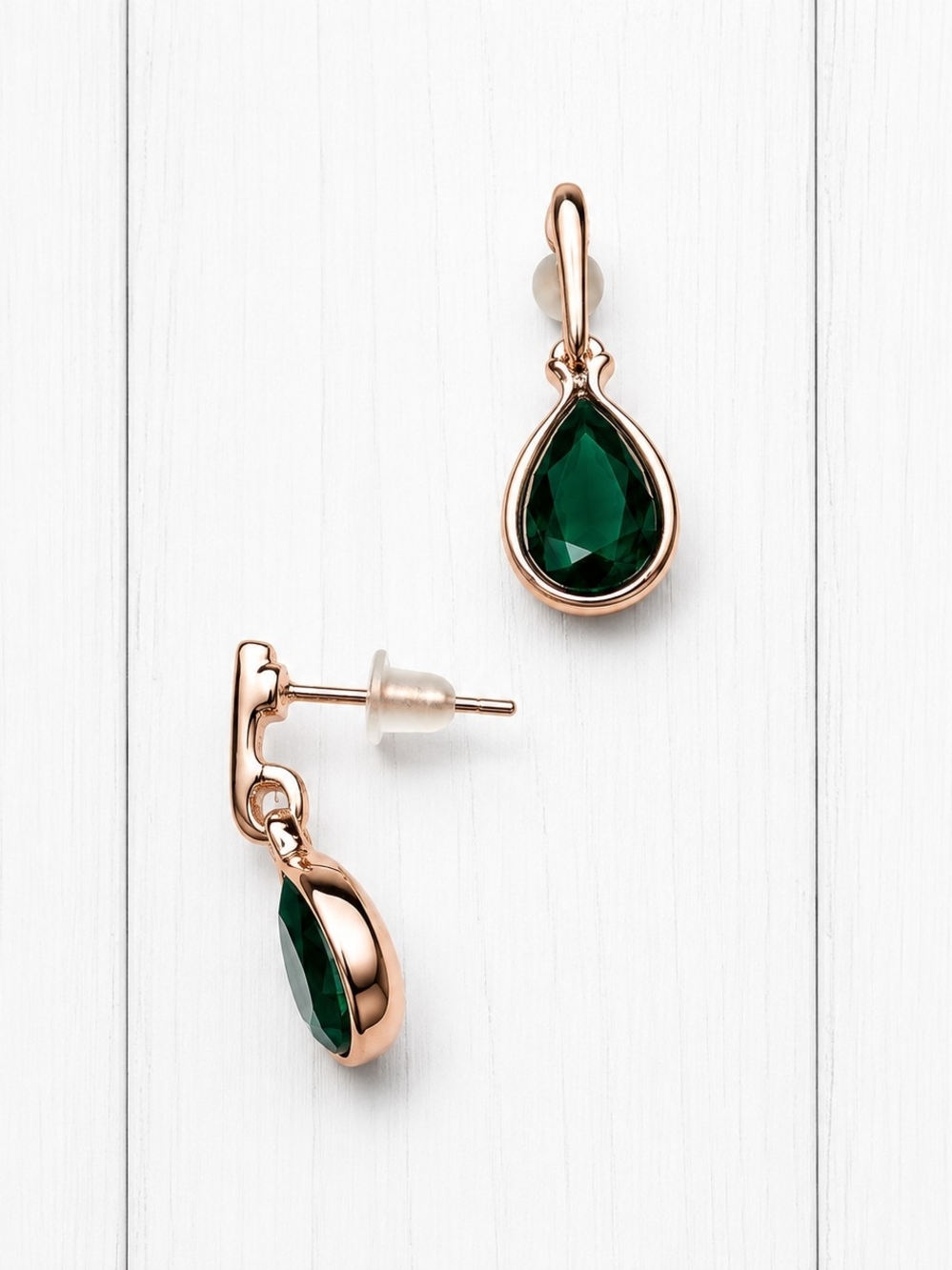 Rose Gold Teardrop Emerald Pendant Necklace and Earring Set - Picture 2 of 5